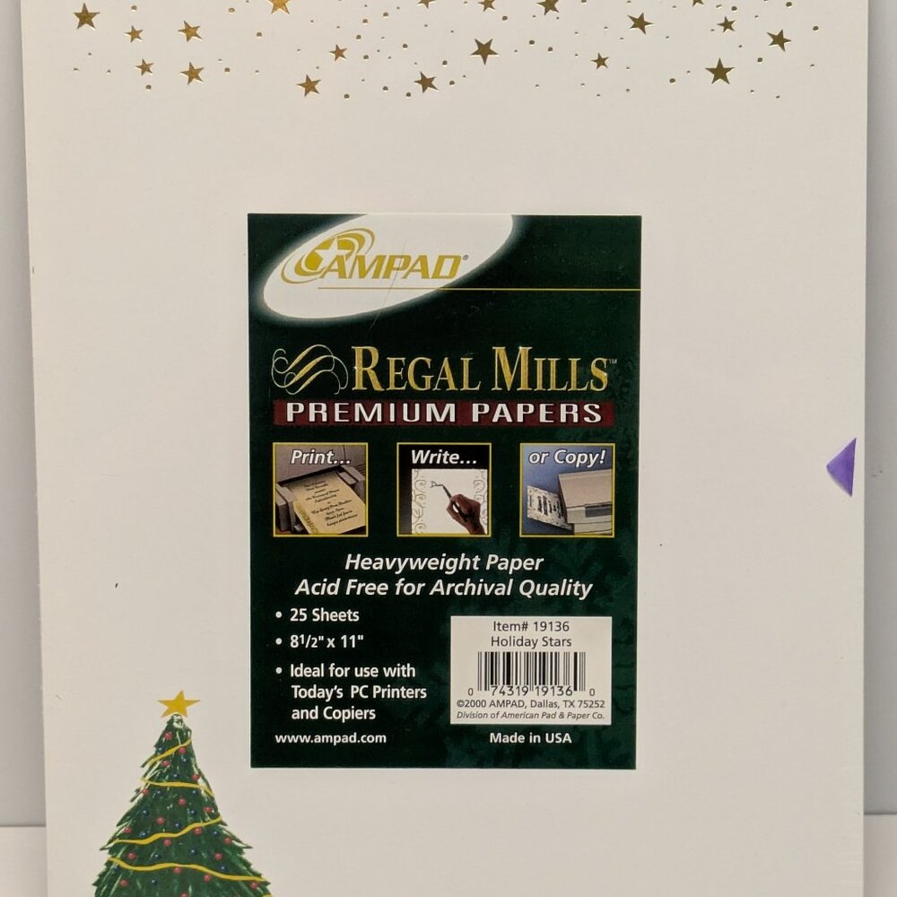 NWT! Premium Christmas Tree Stationery - "Holiday Stars," 25 Sheets by Ampad